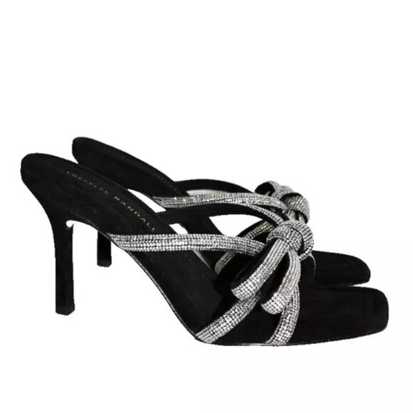 $380 Loeffler Randall Margi OVERSIZED Bow CRYSTALS SUEDE HEEL BLACK 8 (DC3) - Picture 2 of 7